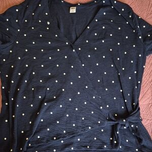 Old Navy Navy Polka Dot Wrap-Style Blouse